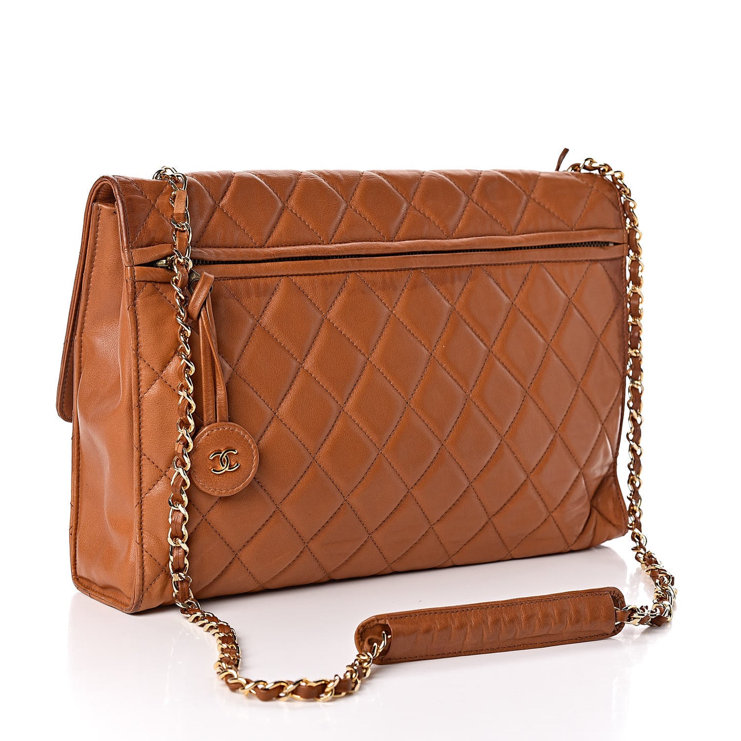 Calfskin Quilted Single Flap Dark Beige