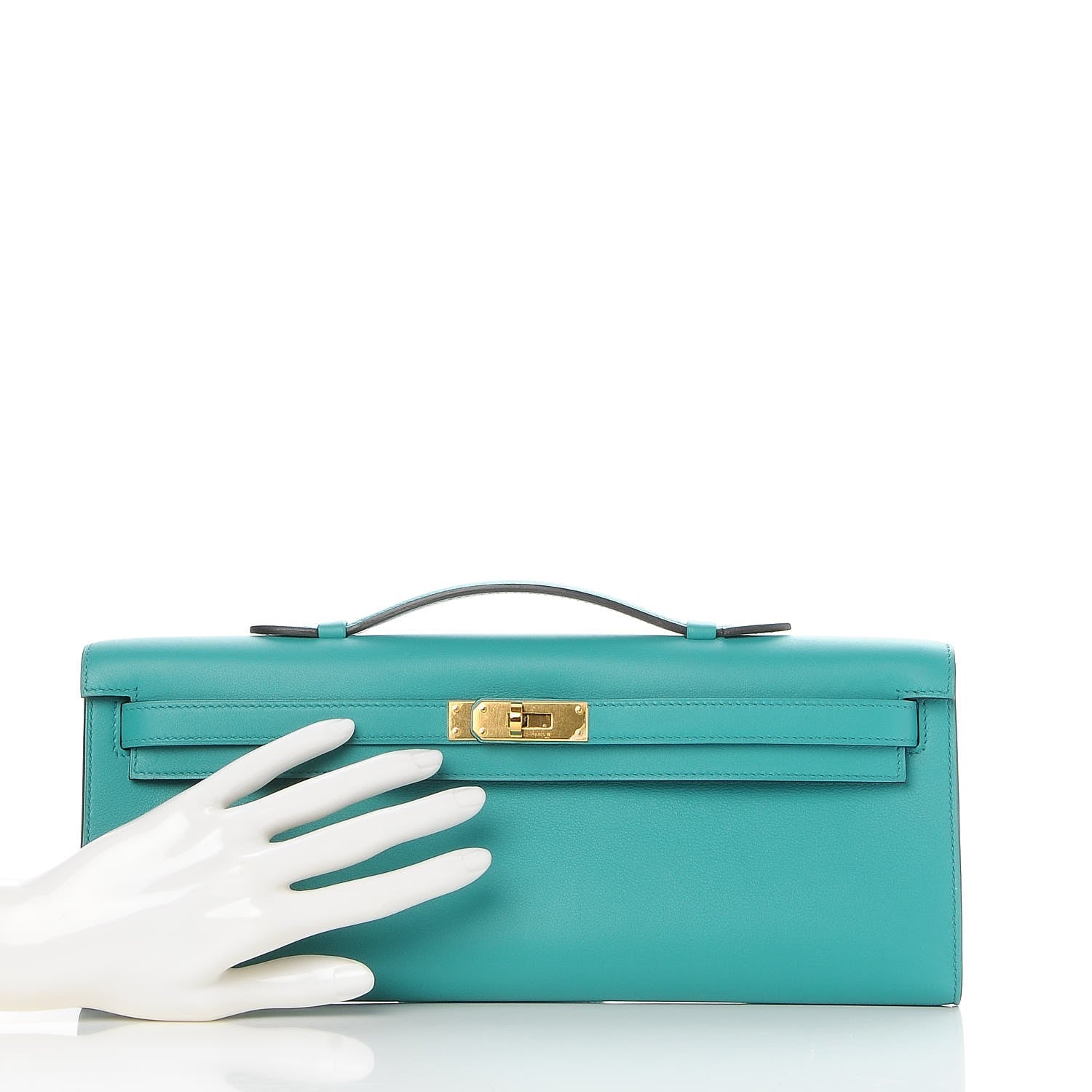 Hermes Swift Kelly Cut Clutch Pochette Bleu Paon 2 of 22