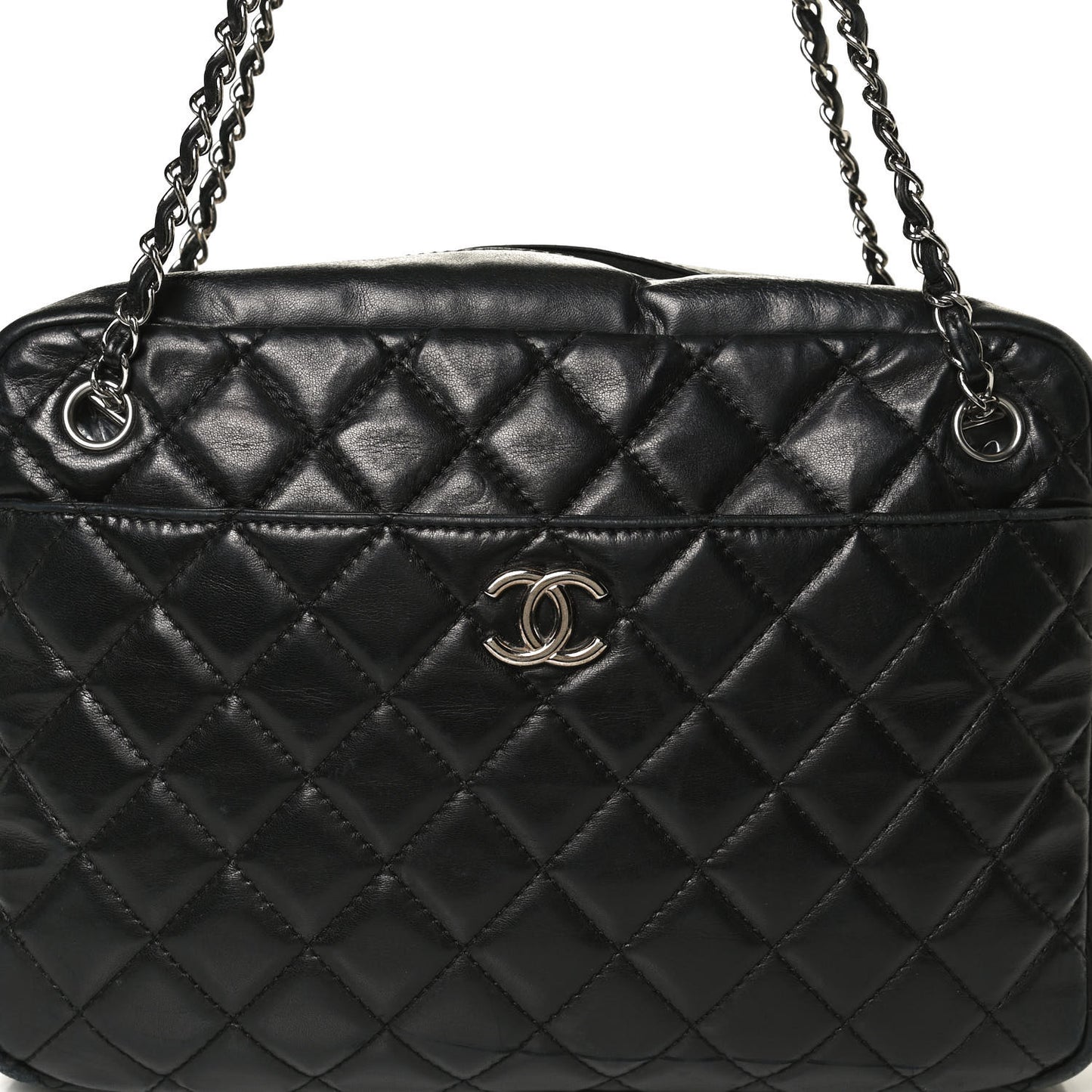 Lambskin Quilted Medium Camera Case Black