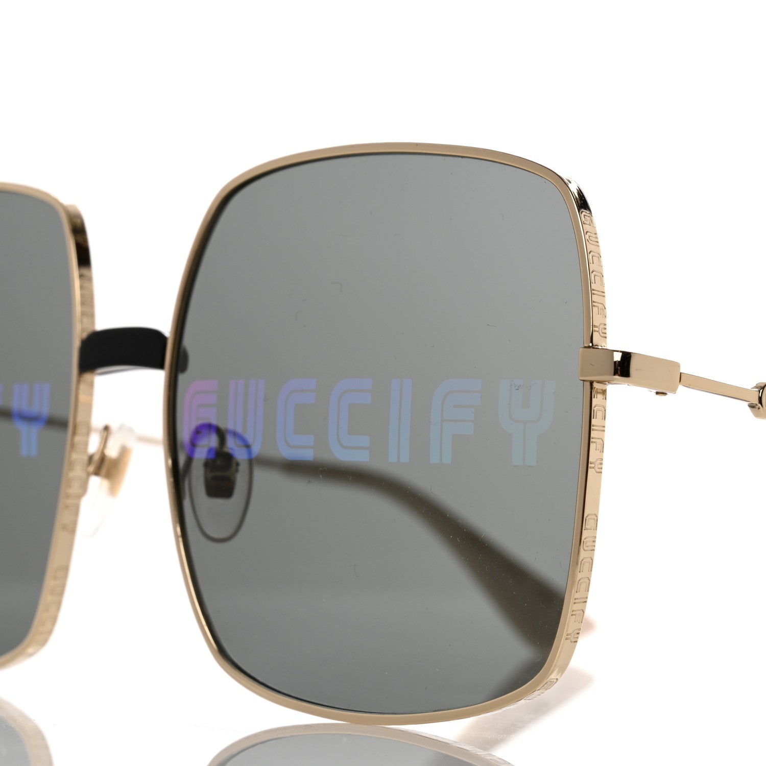 Gucci Metal Rectangular Guccify Frame Sunglasses GG0414S Gold 7 of 8