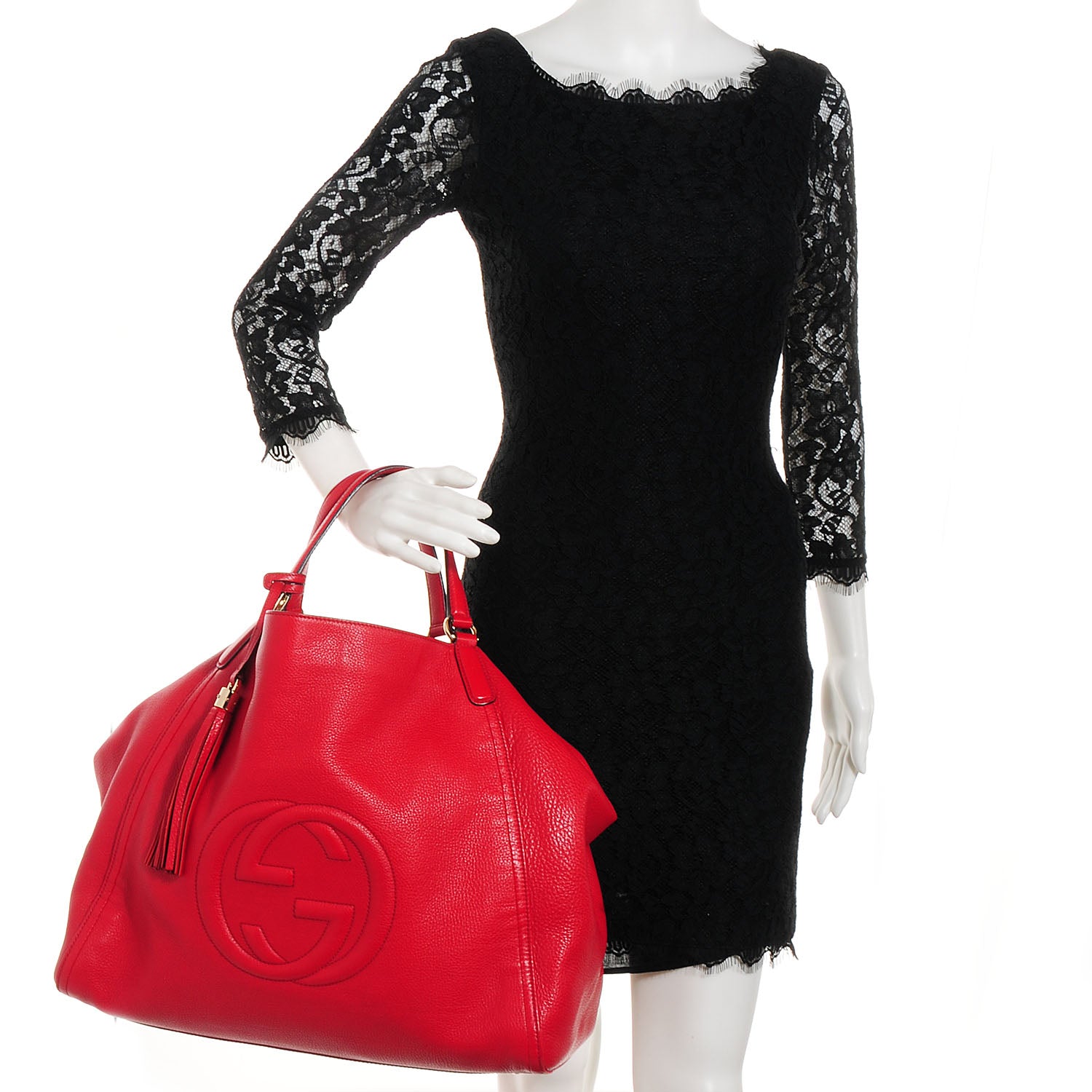 Gucci Pebbled Calfskin Large Soho Shoulder Bag Red 2 of 10