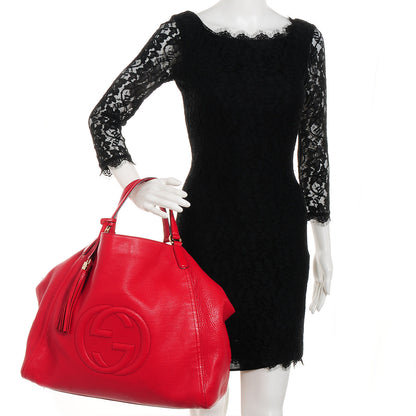Gucci Pebbled Calfskin Large Soho Shoulder Bag Red 2 of 10