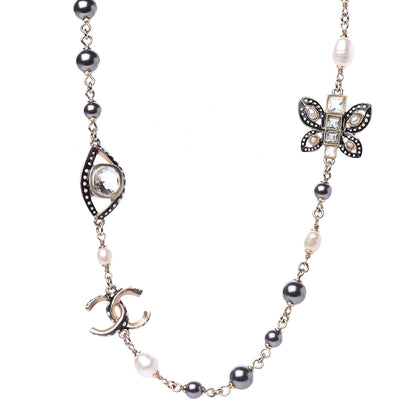 Chanel Enamel Crystal Graduated Pearl Butterfly CC Short Necklace Gold Black 1 of 4