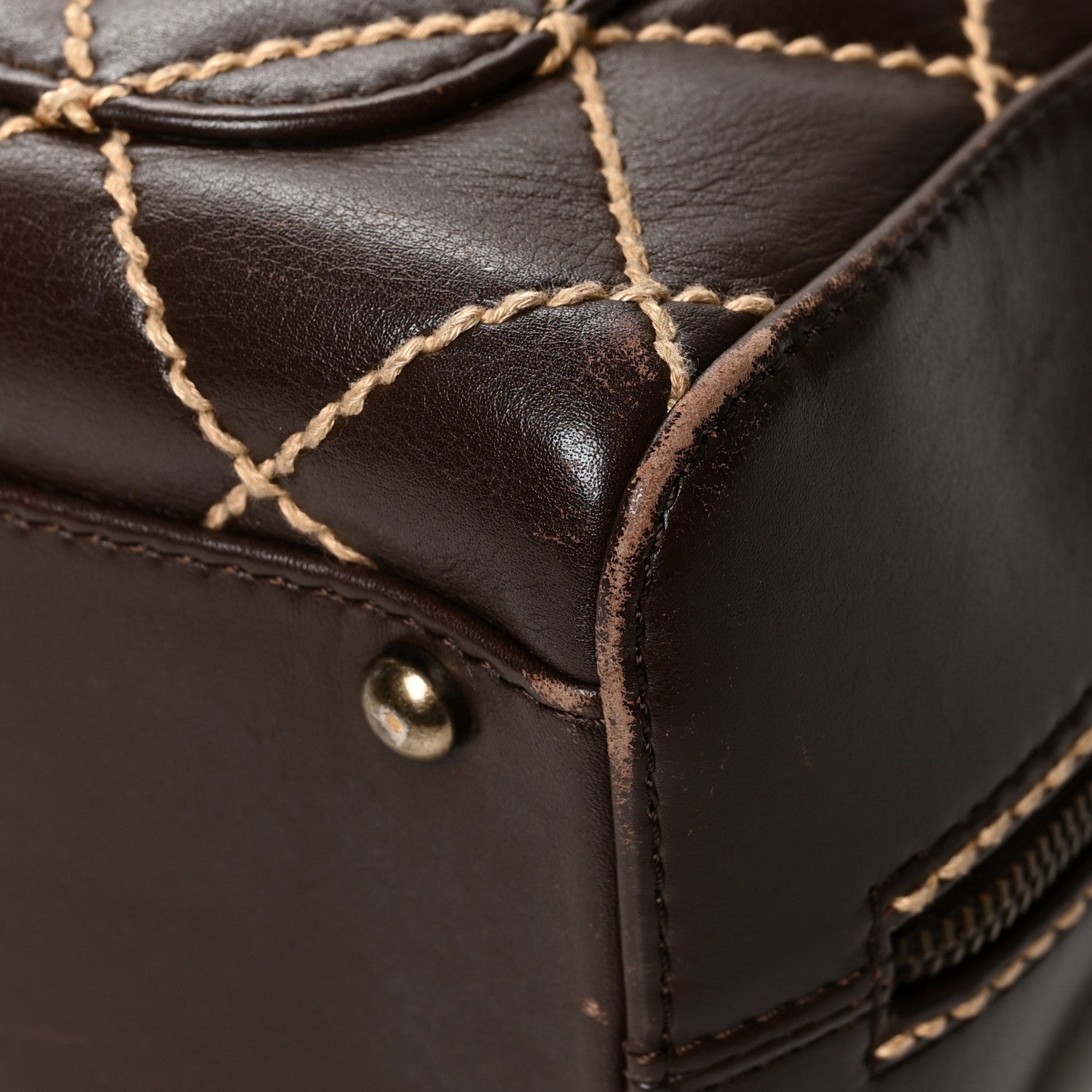 Chanel Calfskin Contrast Stitch Surpique Bowler Dark Brown 12 of 12