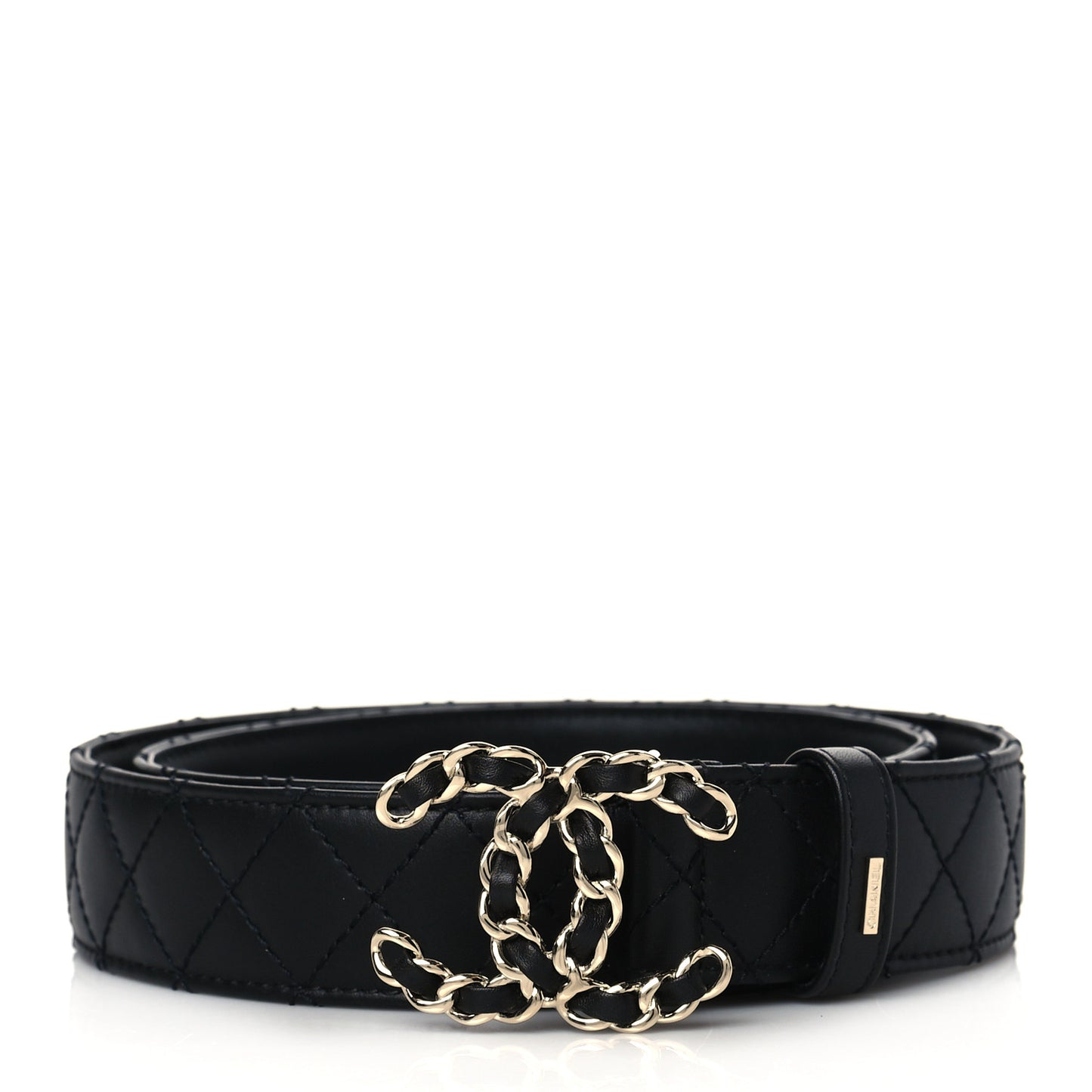 Calfskin Quilted CC Chain Belt 85 Black