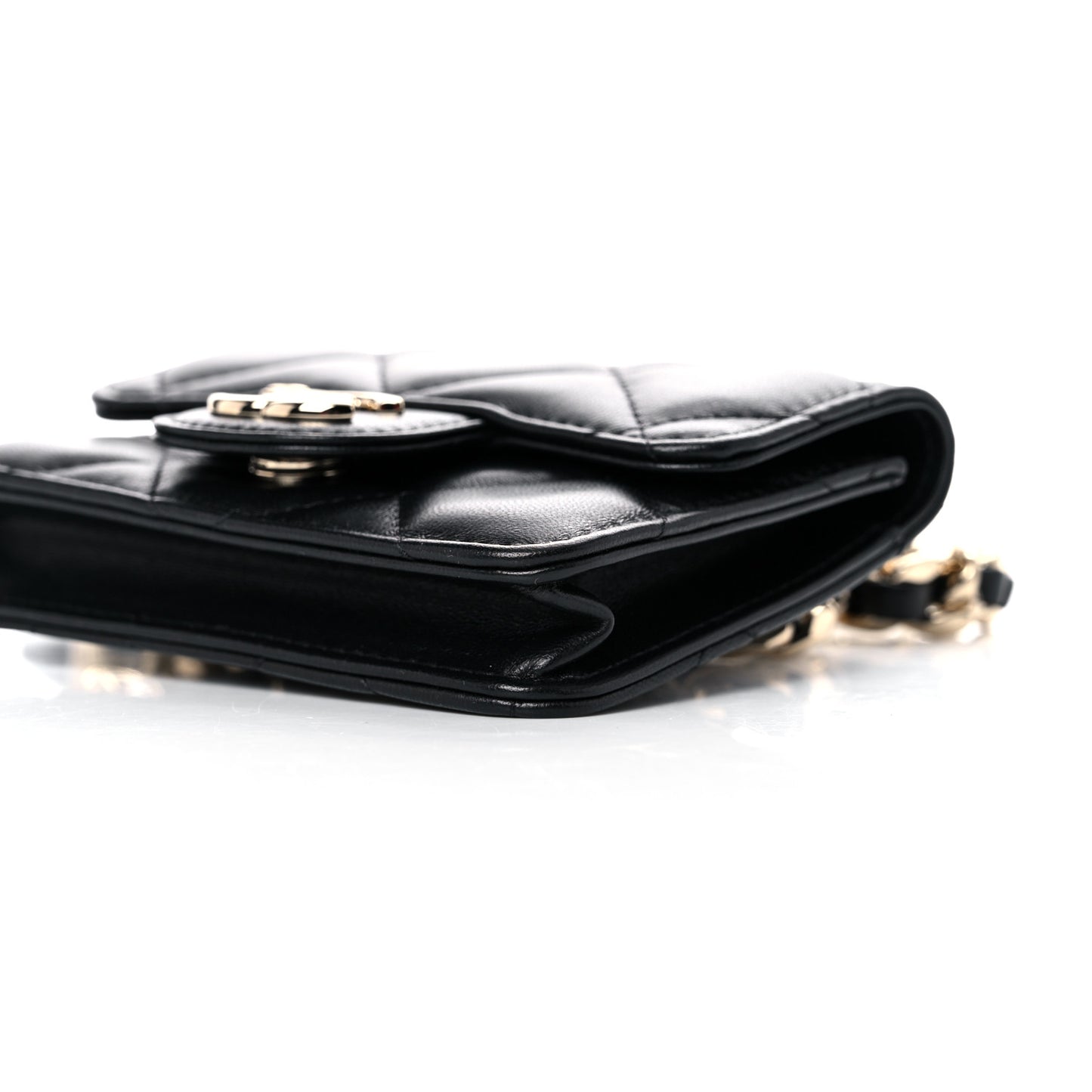 Lambskin Quilted Elegant Chain Mini Flap Belt Bag Black