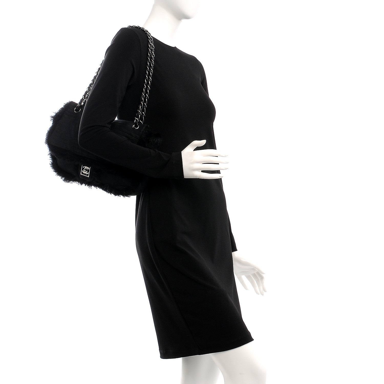 Chanel Suede Shearling Quilted Flap Black 2 of 7