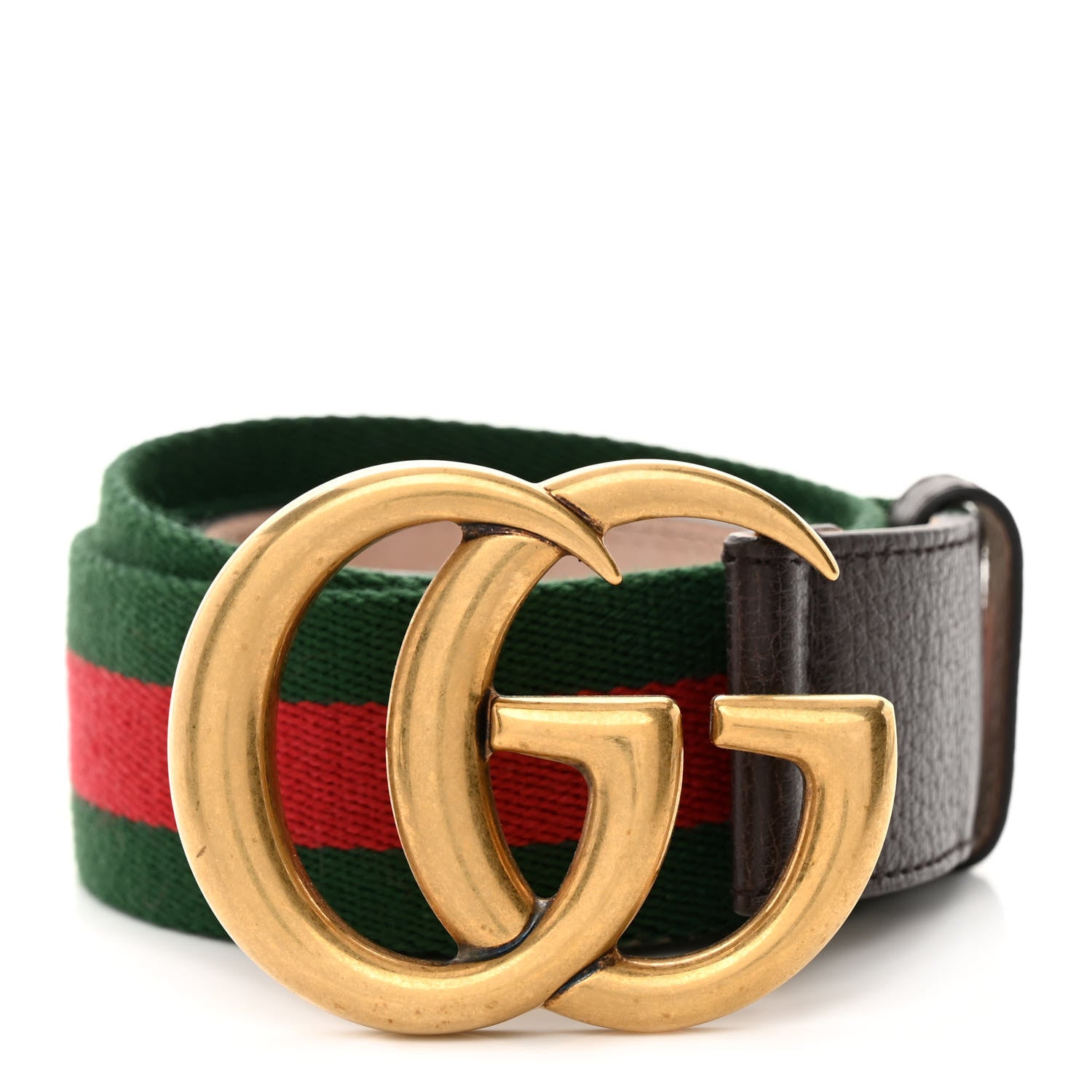 Gucci Nylon Textured Dollar Calfskin Double G Web 40mm Belt 90 36 Green Red Dark Cocoa 1 of 6