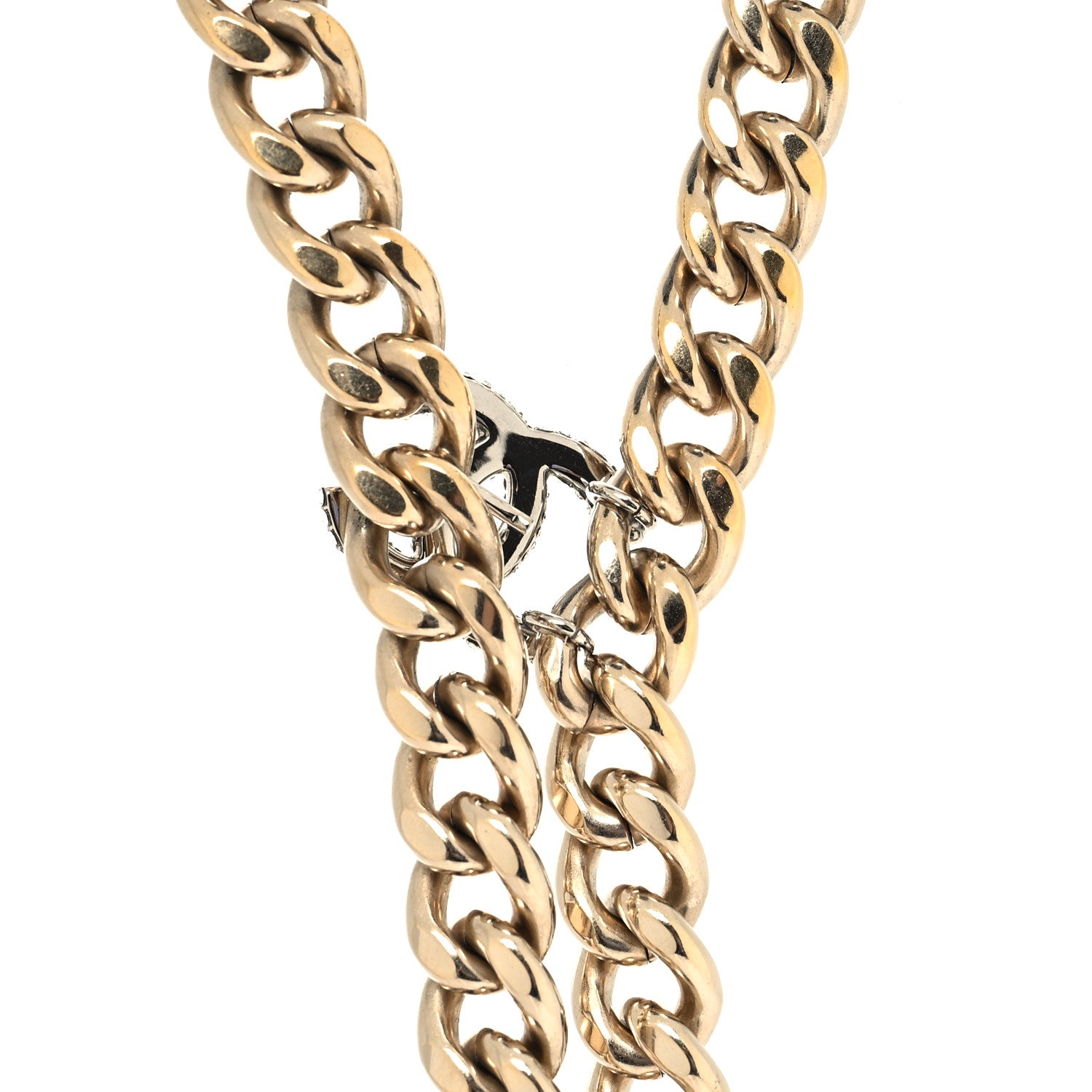 Chanel Chain Link Crystal CC Dog Tag Charm Necklace Gold 4 of 5