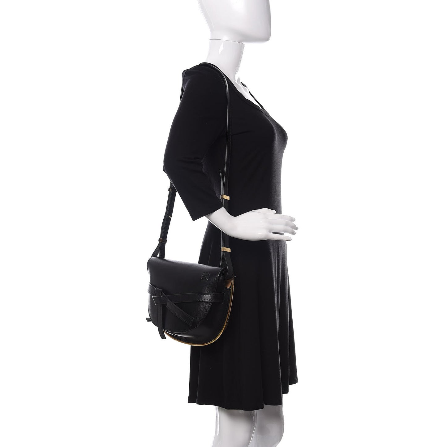 Calfskin Small Metal Gate Crossbody Bag Black