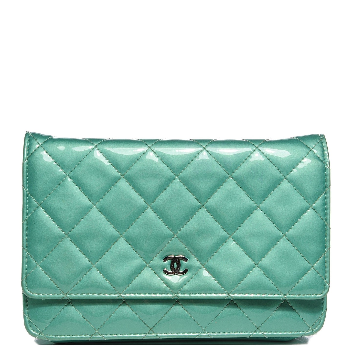 Patent Quilted Wallet On Chain WOC Green