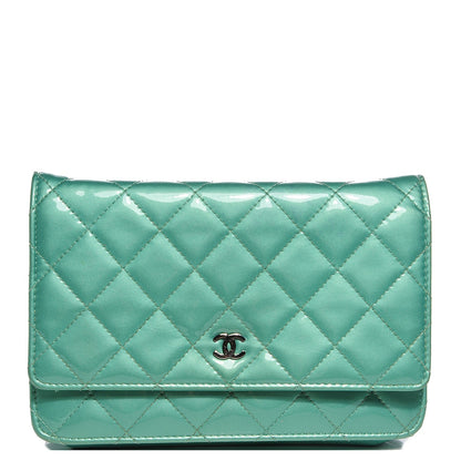 Chanel Patent Quilted Wallet On Chain WOC Green 1 of 8