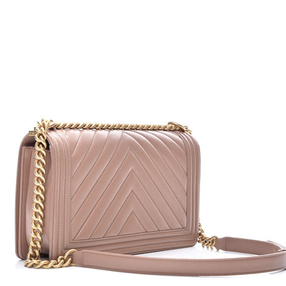 Chanel Calfskin Chevron New Medium Boy Flap Beige 3 of 8