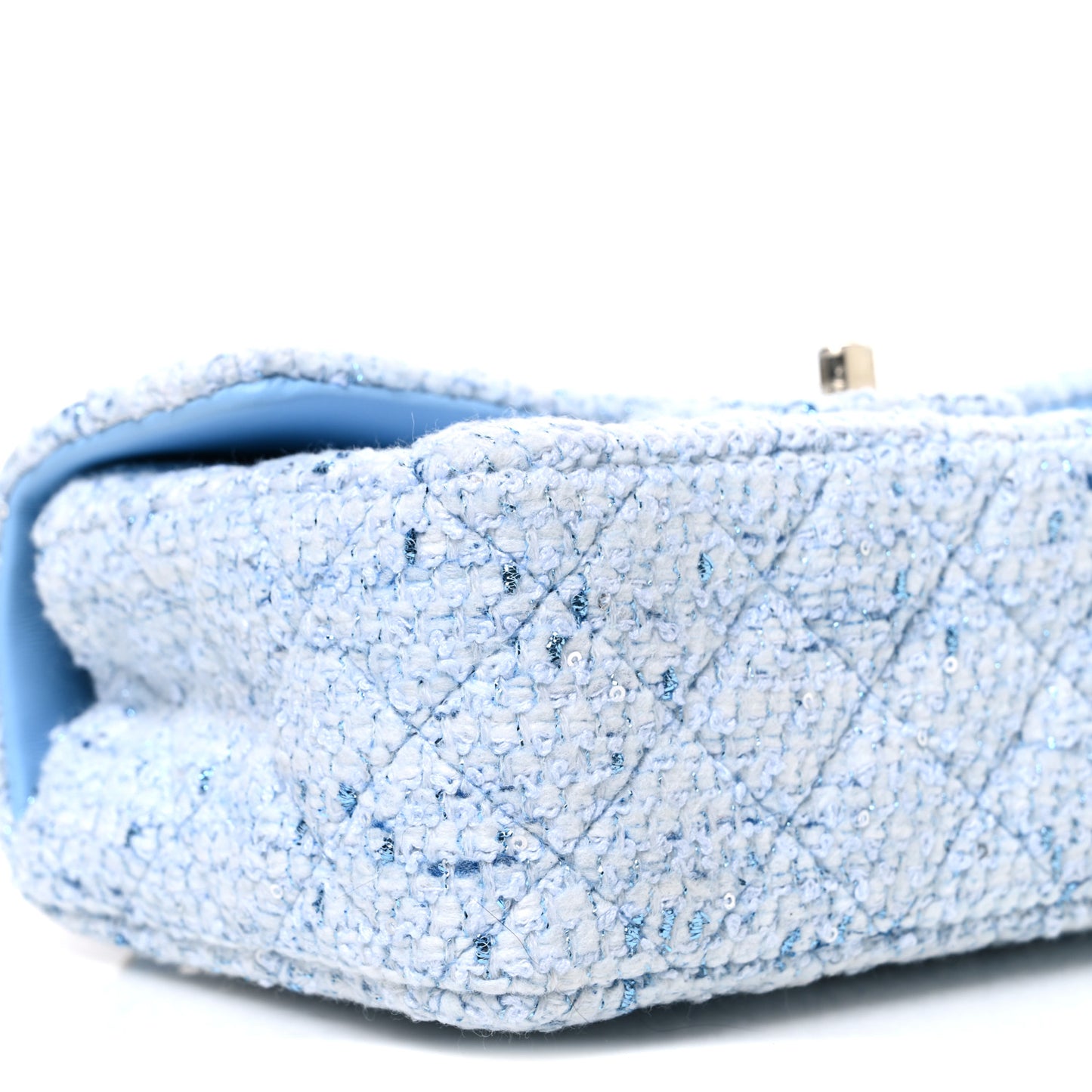 Tweed Quilted Mini Rectangular Flap Blue White Silver