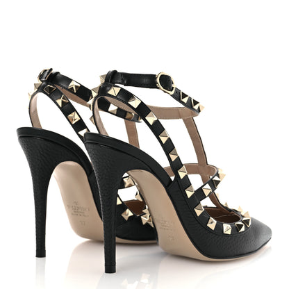 Valentino Garavani Calfskin Nappa Rockstud Ankle Strap 100mm Pumps 37 Black 5 of 14