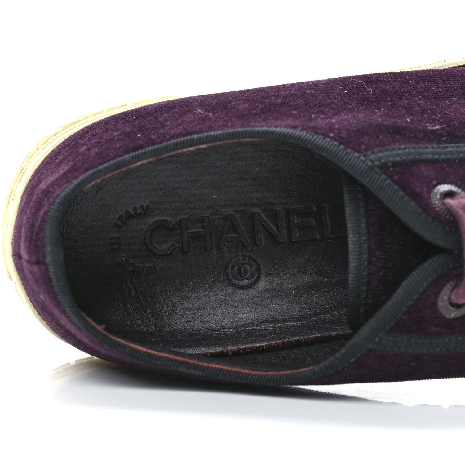Chanel Velvet Womens CC Sneakers 38.5 Burgundy 7 of 8