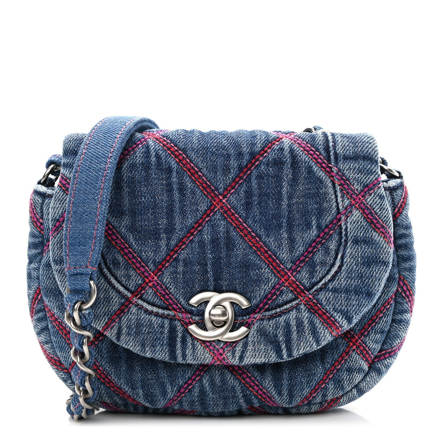 Denim Quilted Mini Coco Beach Messenger Bag Blue