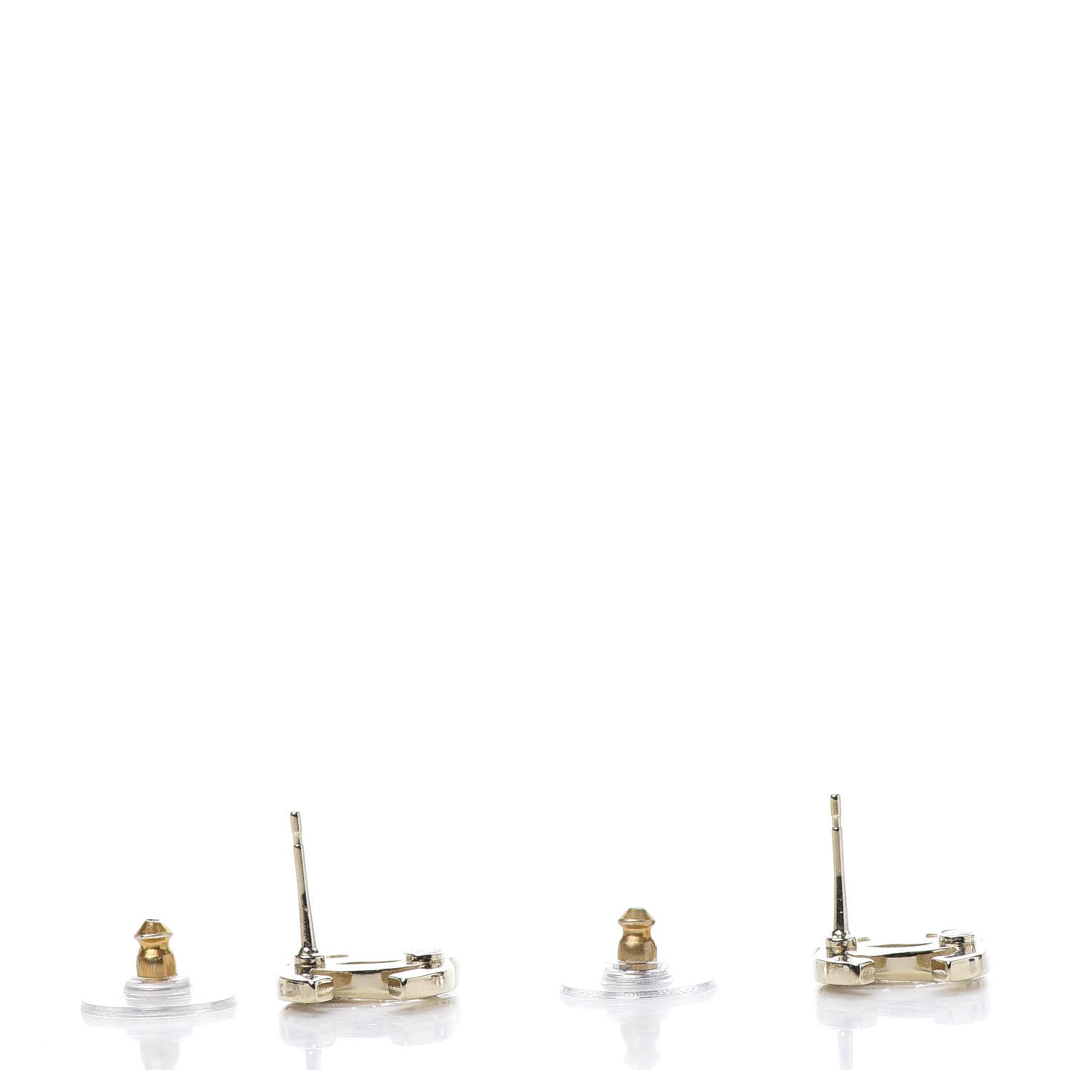 Chanel Crystal Metal CC Paris Button Stud Earrings Gold 4 of 5