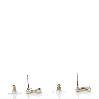 Chanel Crystal Metal CC Paris Button Stud Earrings Gold 4 of 5
