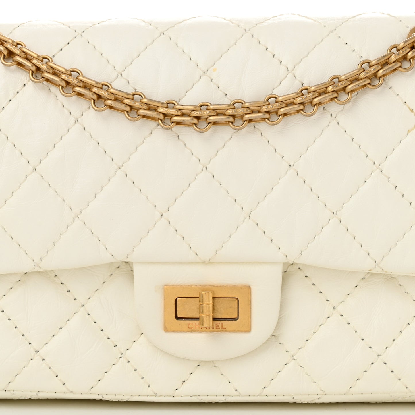 Aged Calfskin Quilted 2.55 Reissue 225 Flap White