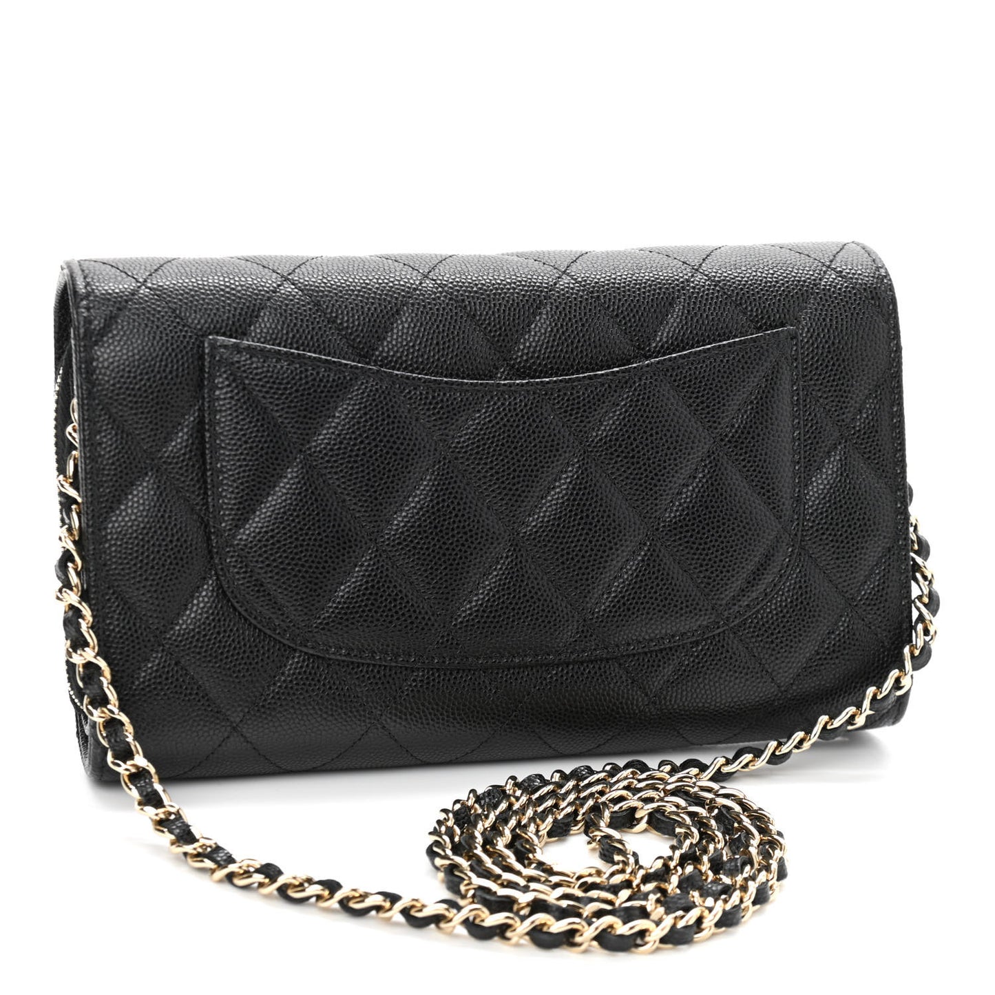 Caviar Quilted Phone Holder Wallet on Removable Chain Black