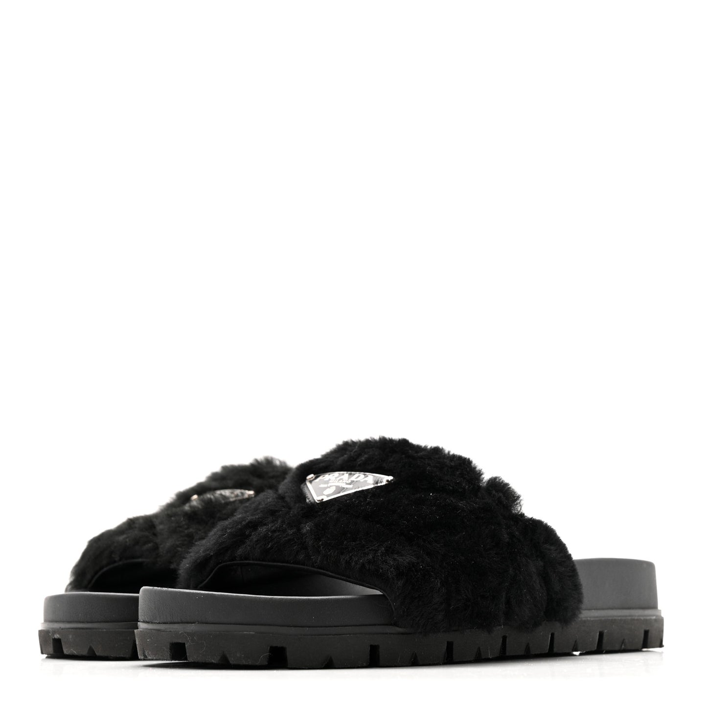 Montone Metal Triangle Logo Lug Sole 20mm Slide Sandals 35 Black