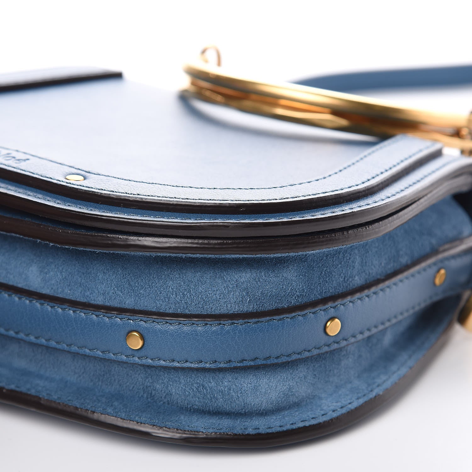 Chloe Calfskin Suede Small Nile Bracelet Bag Vinyl Blue 9 of 10