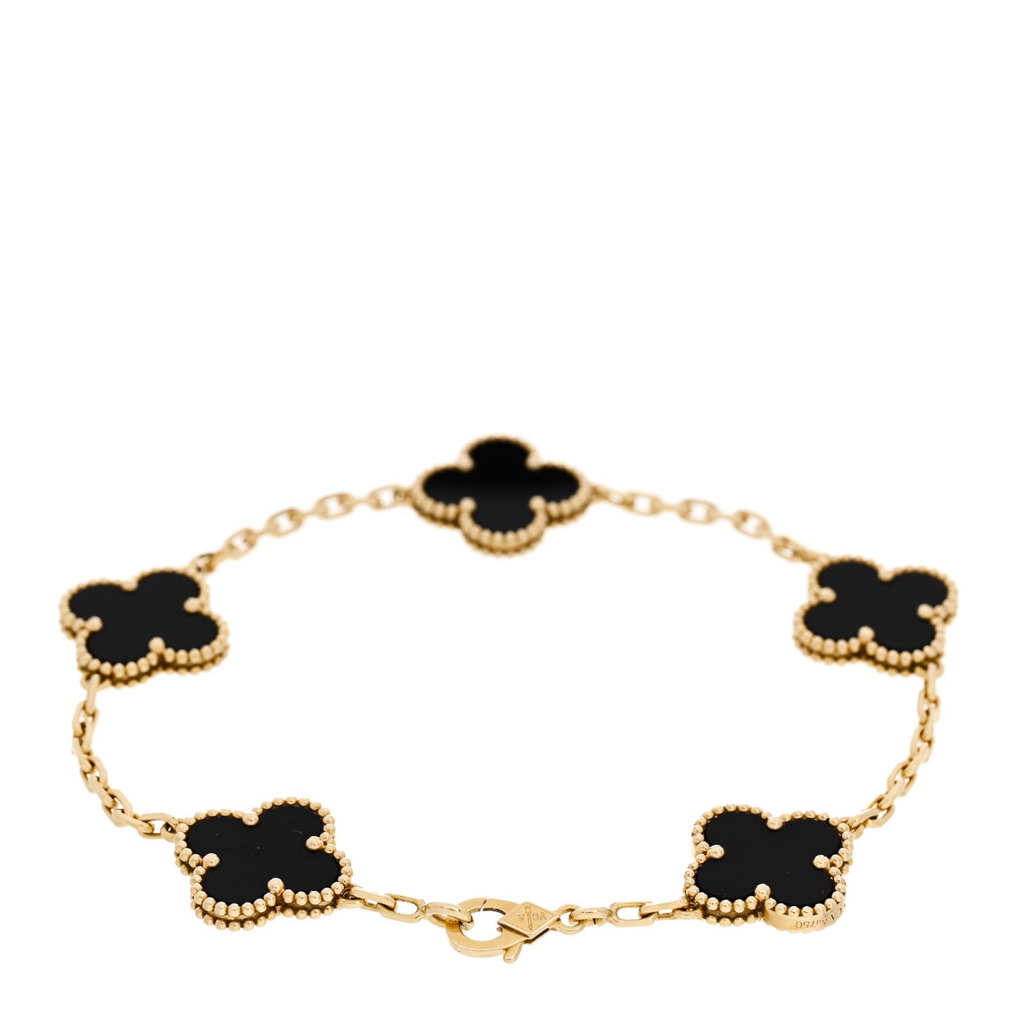 18K Yellow Gold Black Onyx 5 Motifs Vintage Alhambra Bracelet