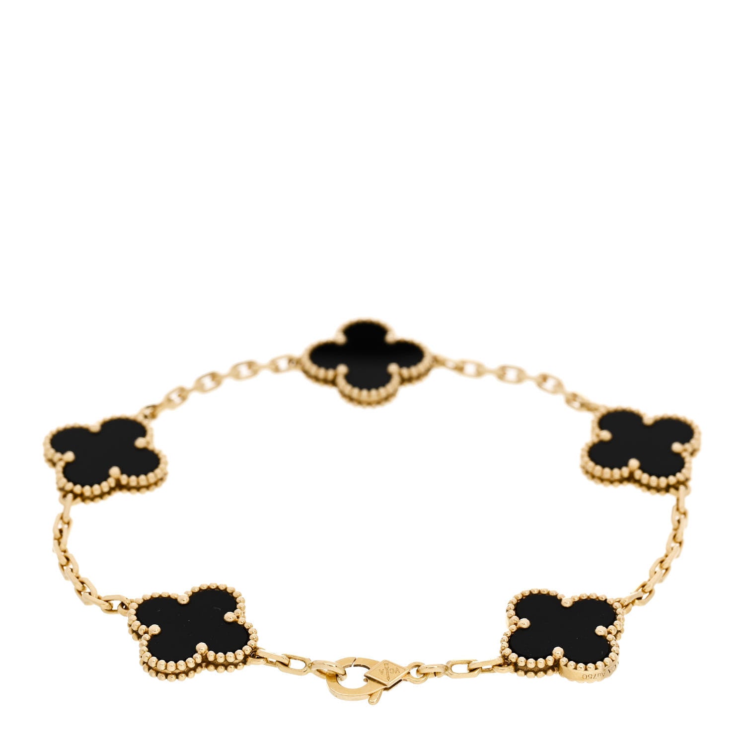Van Cleef & Arpels 18K Yellow Gold Black Onyx 5 Motifs Vintage Alhambra Bracelet 2 of 5