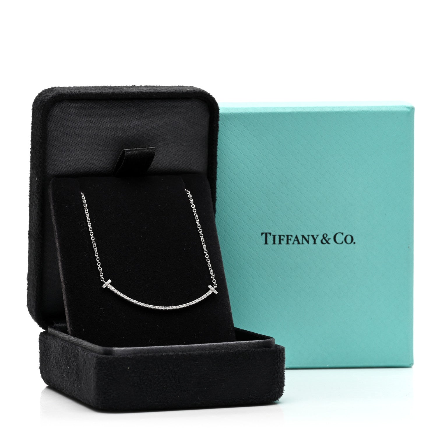 Tiffany 18K White Gold Diamond Small T Smile Pendant Necklace 5 of 5