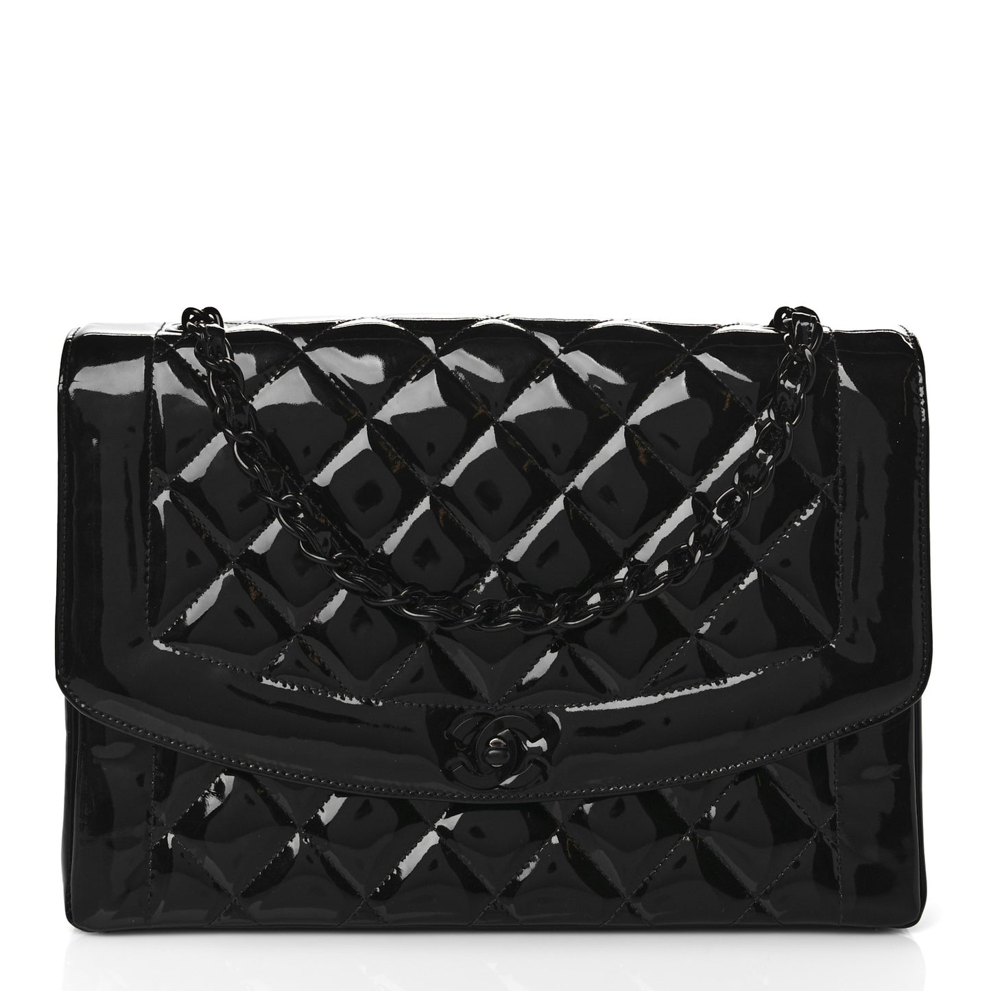 Patent Quilted Medium Single Flap Bag So Black