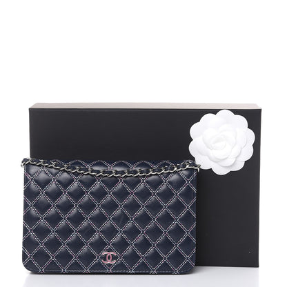 Chanel Lambskin Double Quilted Stitch Wallet On Chain WOC Navy Blue 14 of 14