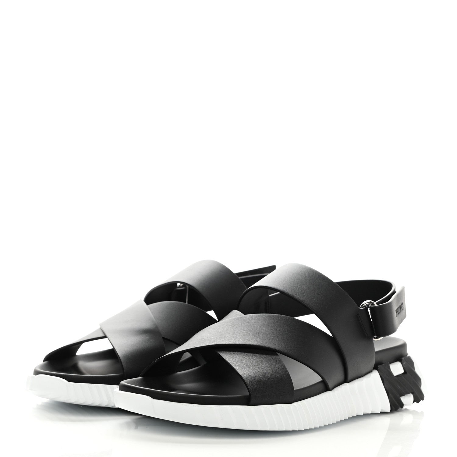 Hermes Calfskin Goatskin Mens Electric Sandals 43 Black White 3 of 9
