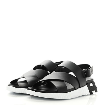 Hermes Calfskin Goatskin Mens Electric Sandals 43 Black White 3 of 9