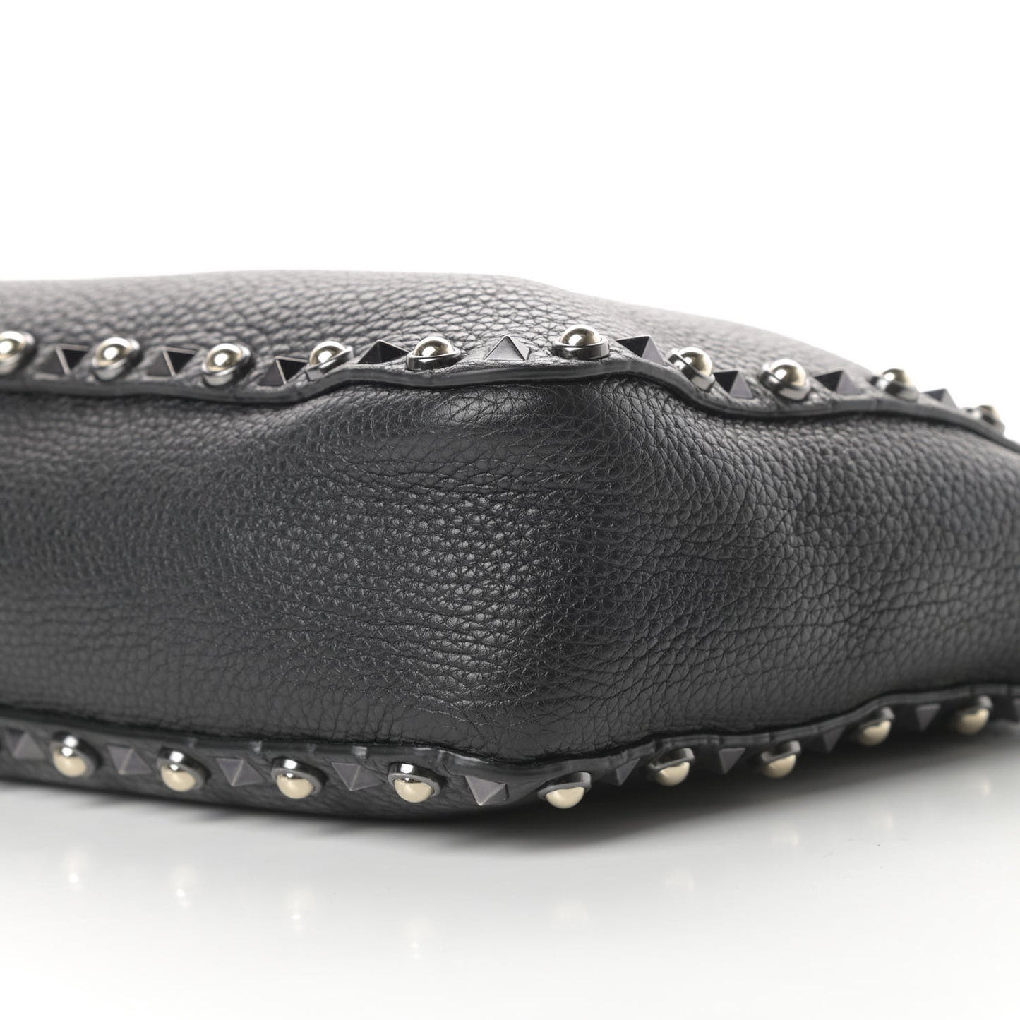 Pebbled Calfskin Small Rockstud Rolling Flip-Lock Messenger Bag Black