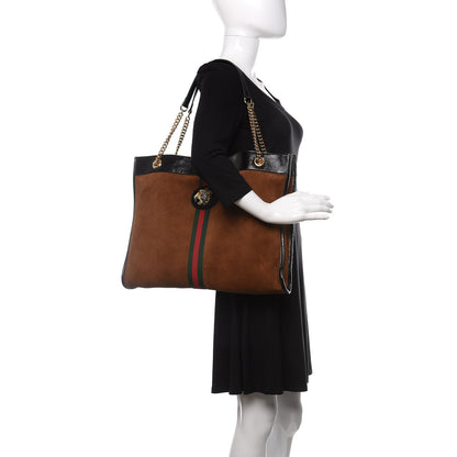 Gucci Suede Patent Large Rajah Chain Tote Nocciola Black 2 of 11