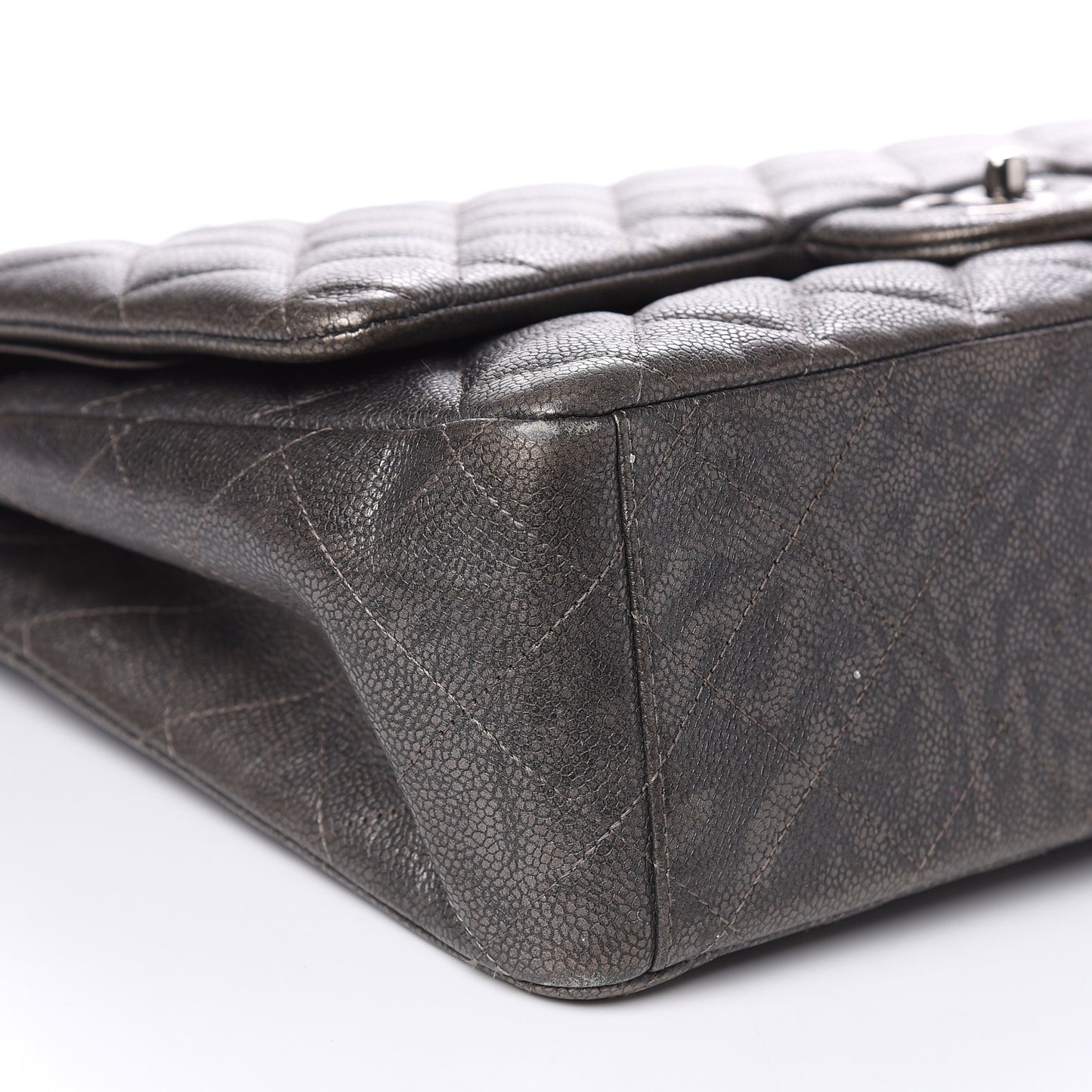 Metallic Caviar Quilted Maxi Double Flap Charcoal
