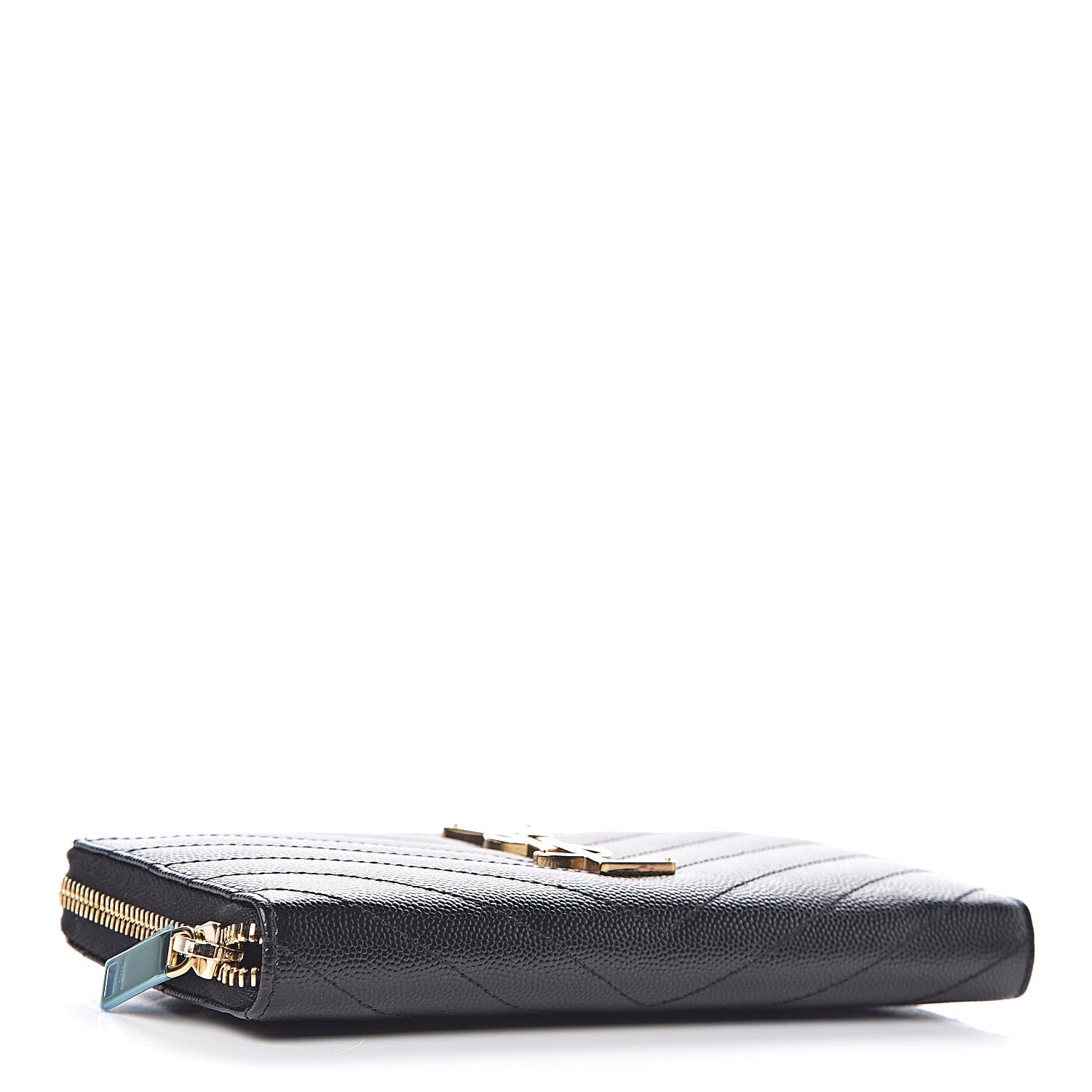 Saint Laurent Grain De Poudre Matelasse Chevron Monogram Zip Around Wallet Black 4 of 7