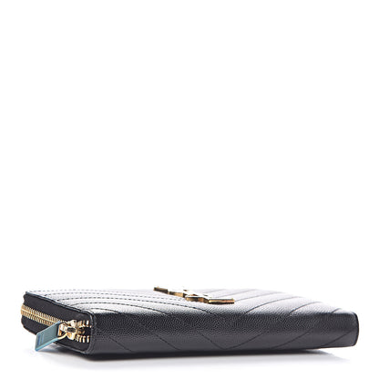 Saint Laurent Grain De Poudre Matelasse Chevron Monogram Zip Around Wallet Black 4 of 7