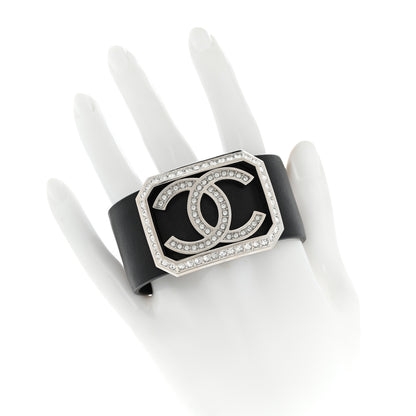 Chanel Calfskin Crystal CC Cuff Bracelet M Black 2 of 7