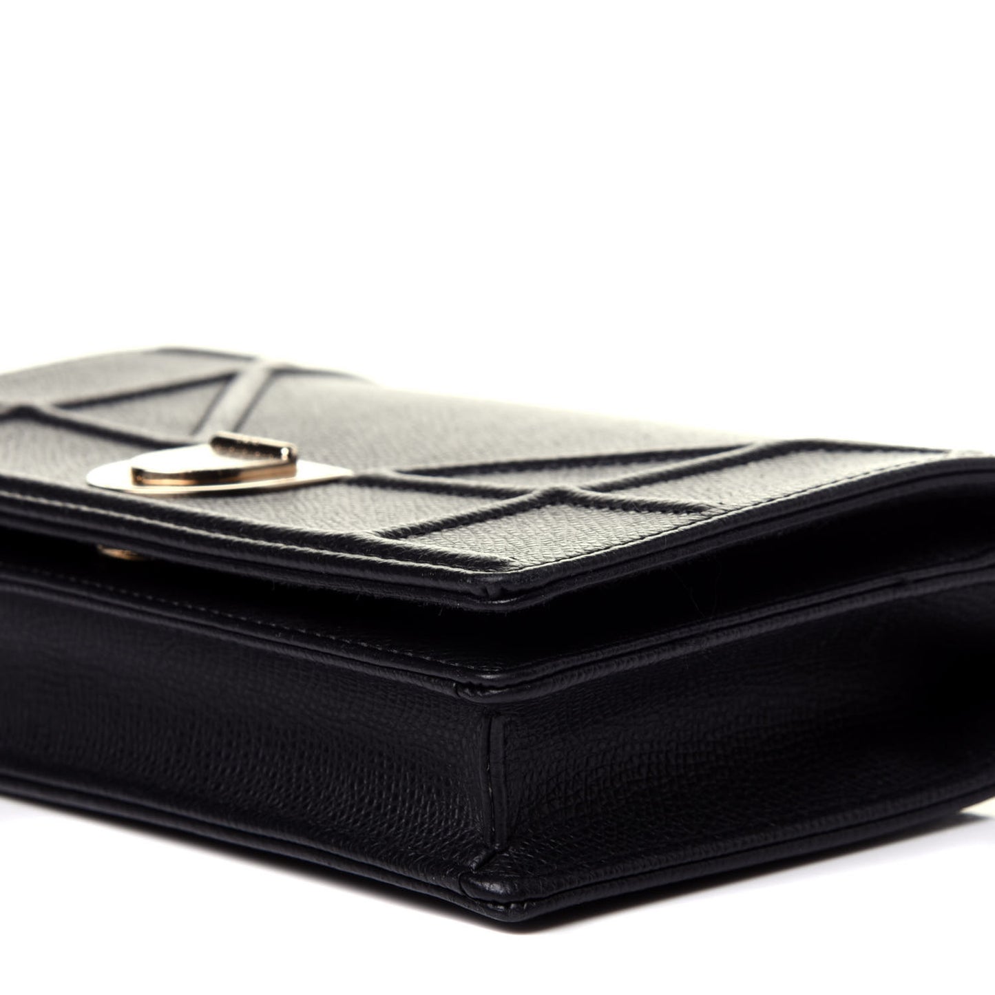 Grained Calfskin Diorama Wallet on Chain Pouch Black