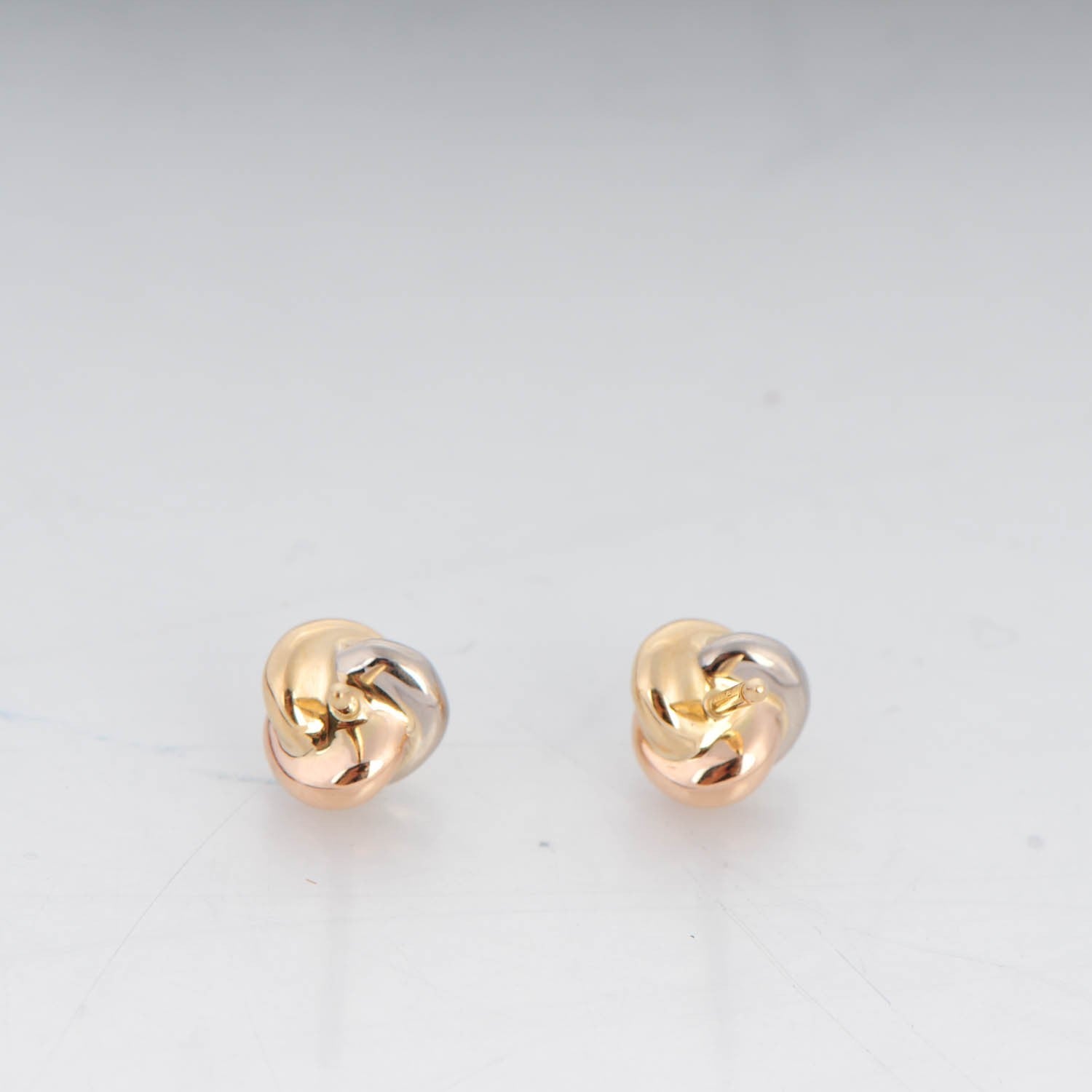 Cartier 18K Pink Yellow White Gold Diamond Trinity Stud Earrings 3 of 5
