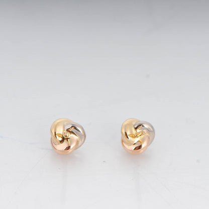 Cartier 18K Pink Yellow White Gold Diamond Trinity Stud Earrings 3 of 5