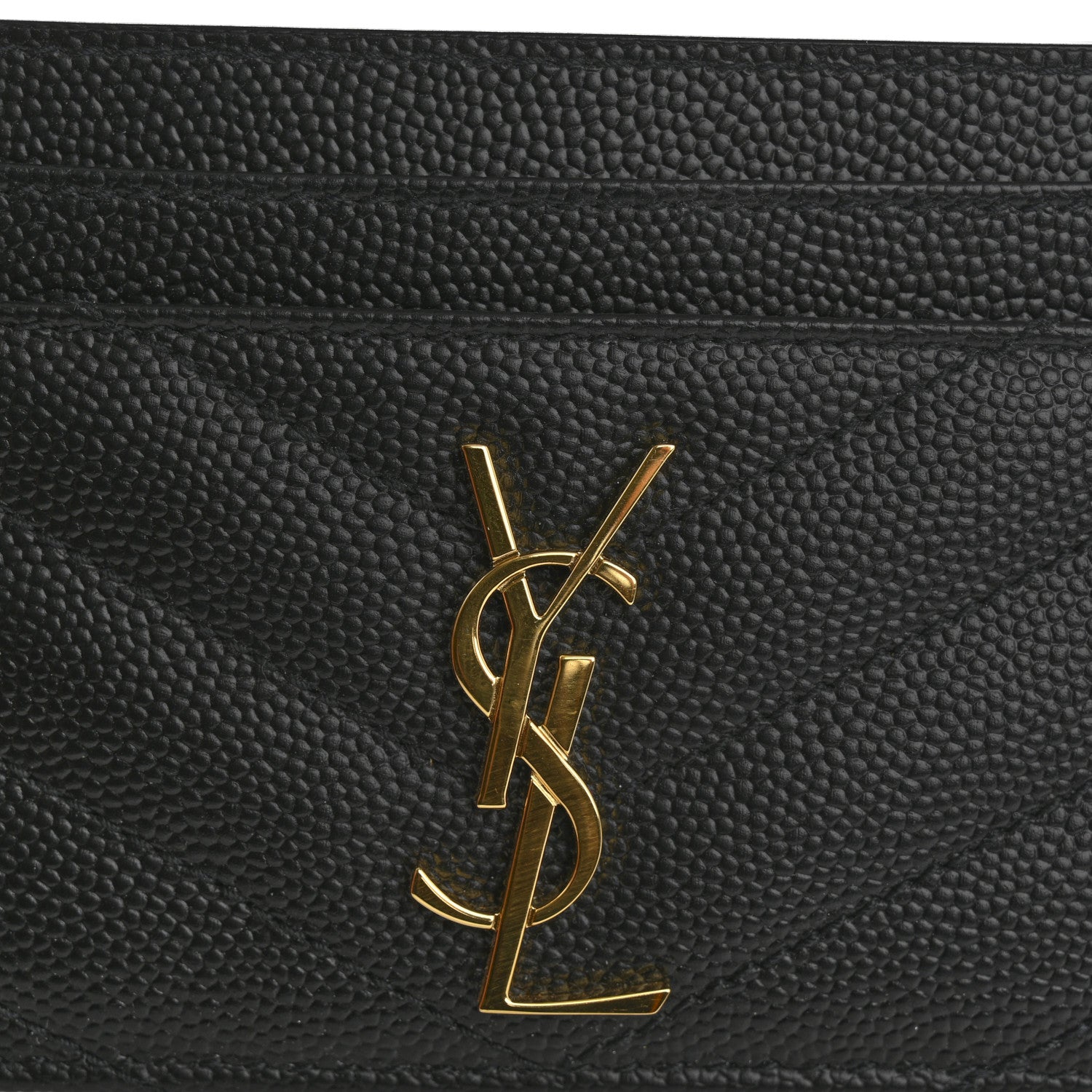 Saint Laurent Grain De Poudre Matelasse Chevron Monogram Credit Card Case Black 8 of 10