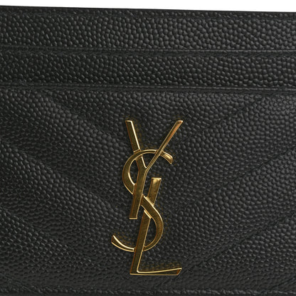 Saint Laurent Grain De Poudre Matelasse Chevron Monogram Credit Card Case Black 8 of 10