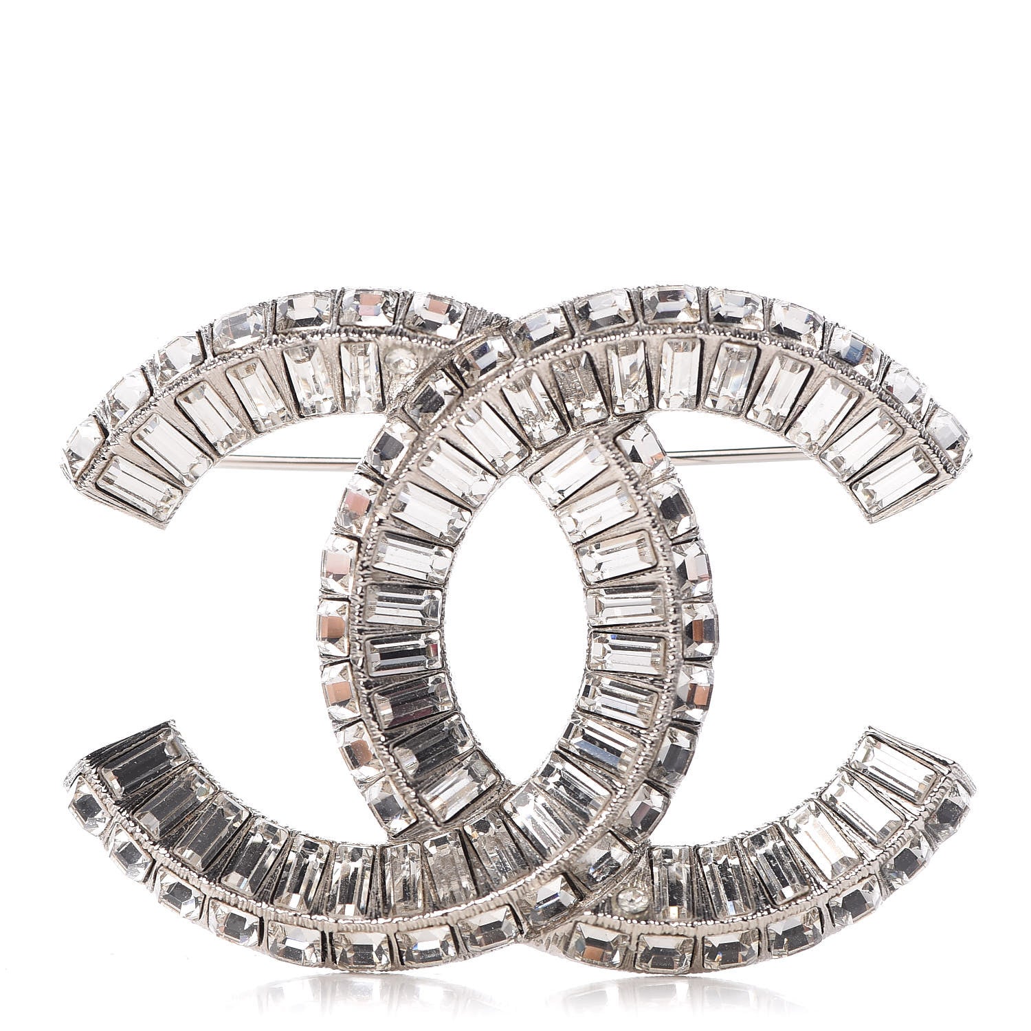 Chanel Baguette Crystal CC Brooch Silver 1 of 5