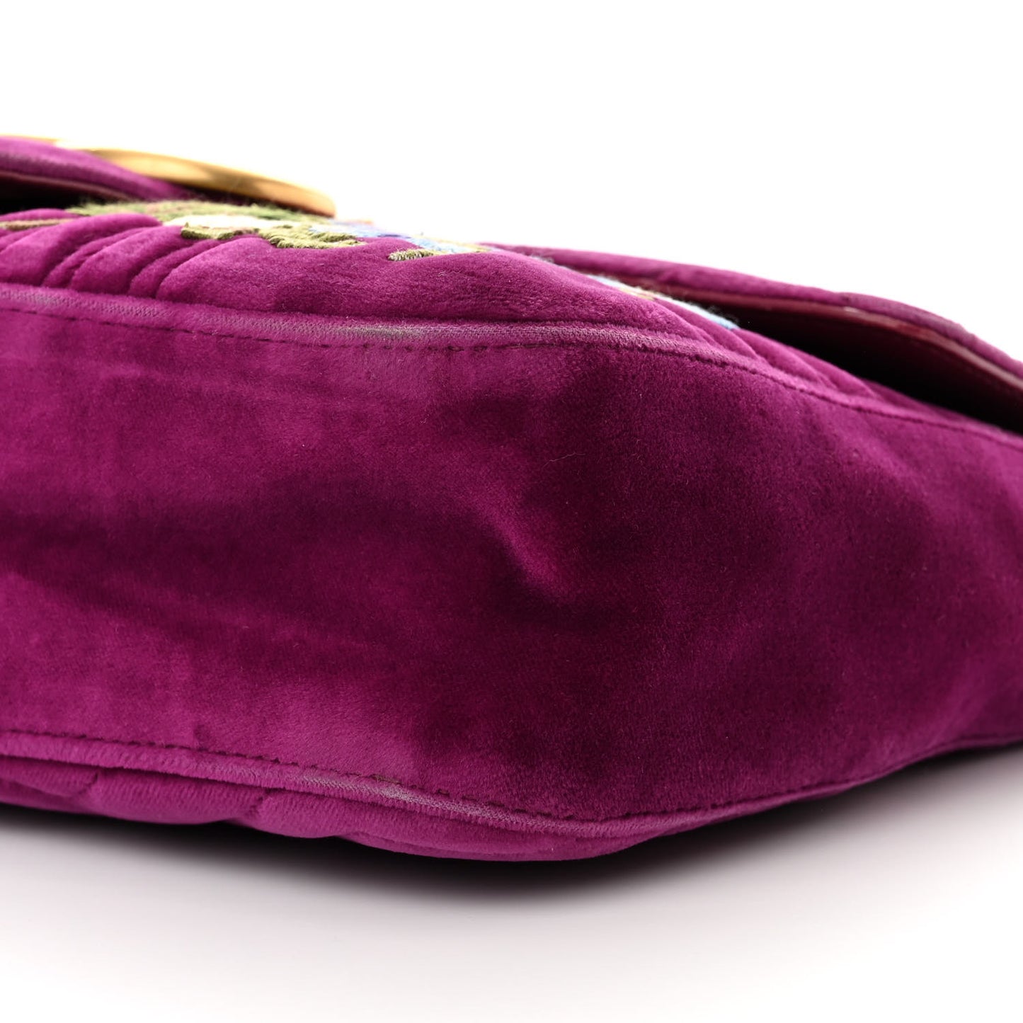 Velvet Matelasse Loved Embroidered Medium GG Marmont Shoulder Bag Fuchsia Violet Cyclamen