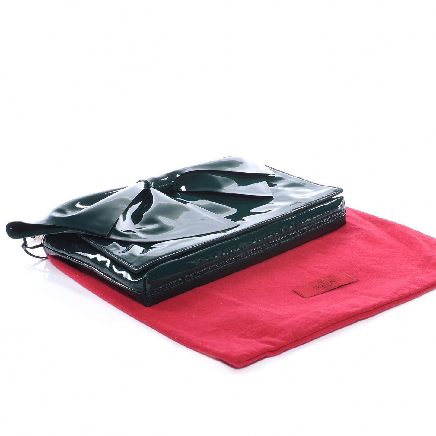 Patent Lacca Bow Clutch Dark Green