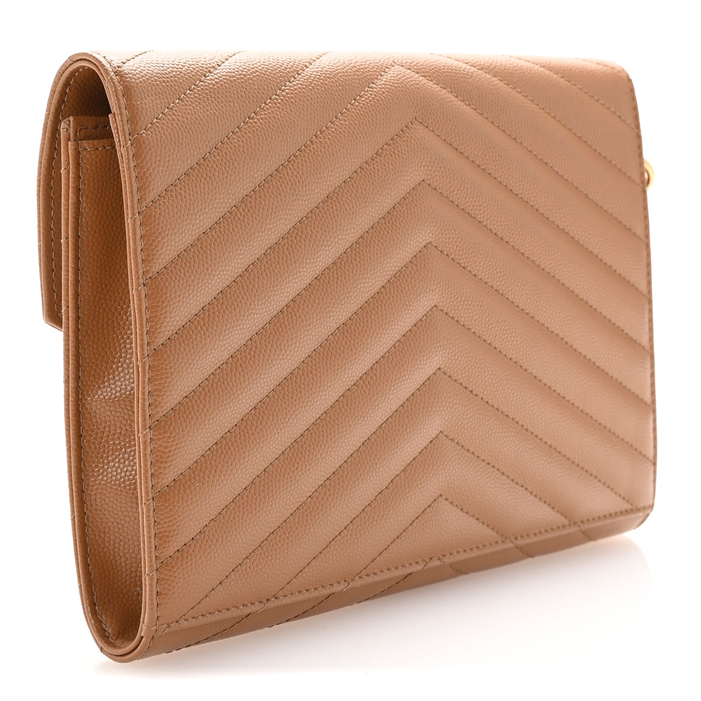 Grain De Poudre Matelasse Chevron Monogram Cassandre Flap Pouch Natural Dark