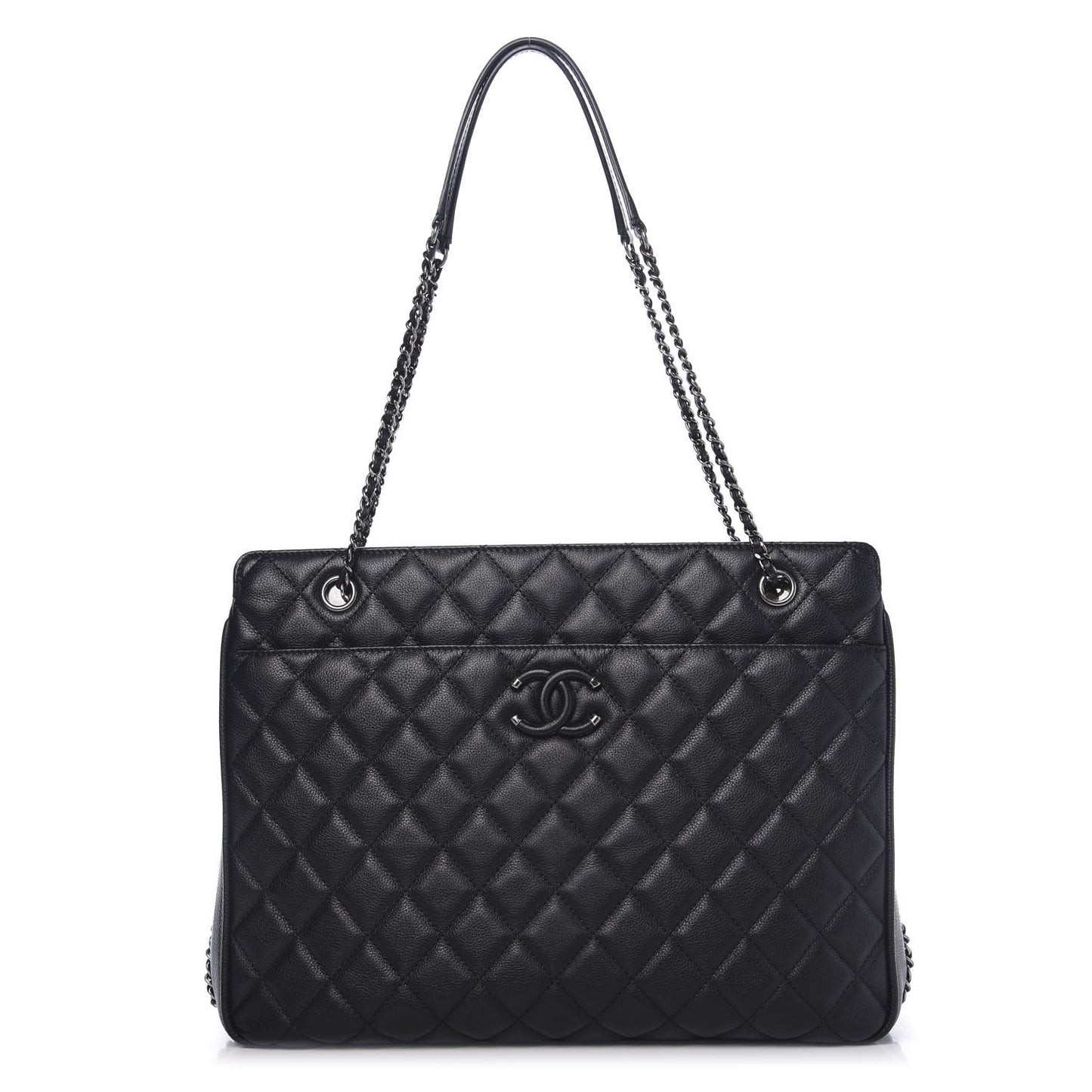 Calfskin Quilted Frame In Chain Tote Black
